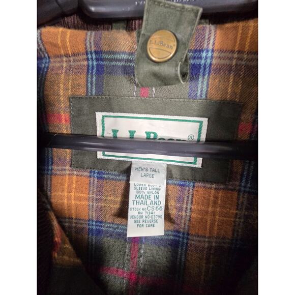 LL Bean Jacket Green Barn Field Coat Corduroy Collar Flannel Lined Men's L T - Picture 2 of 10